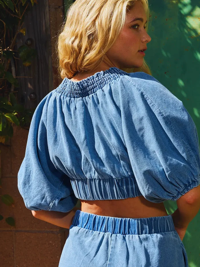 Smocked Ruffle V-neck Top - Greige Goods