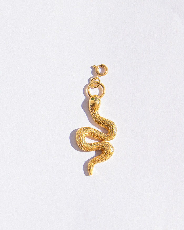 Gold snake-shaped pendant on a light gray background
