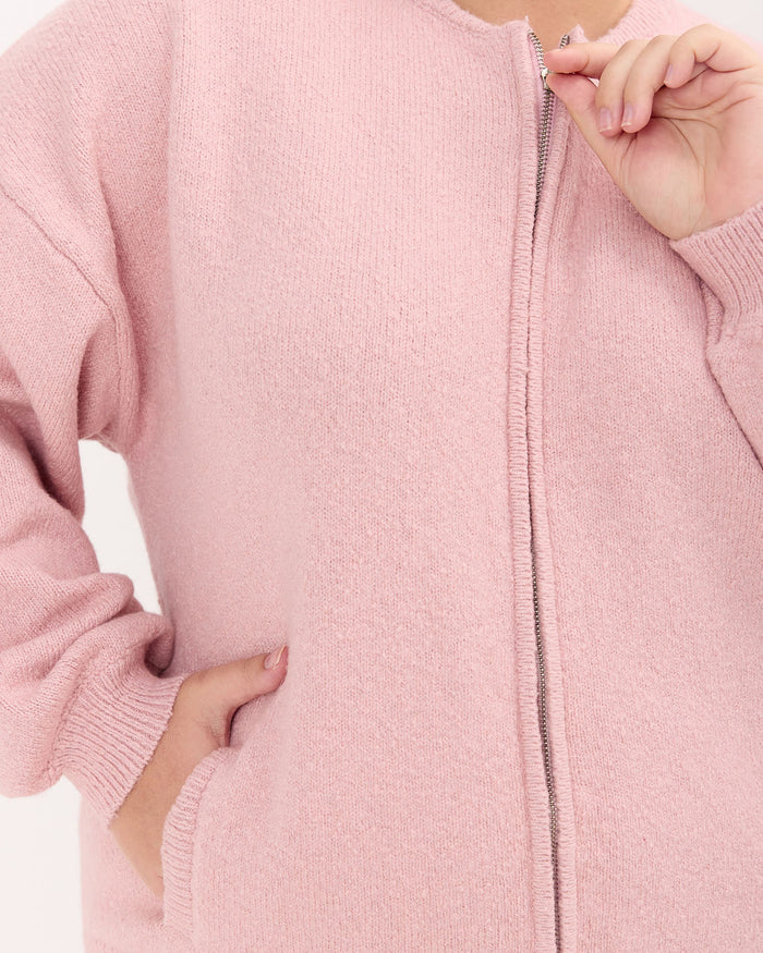 Sophie Knit Bomber in Dusty Rose | Functional Cozy Knitwear | The Lullaby Club