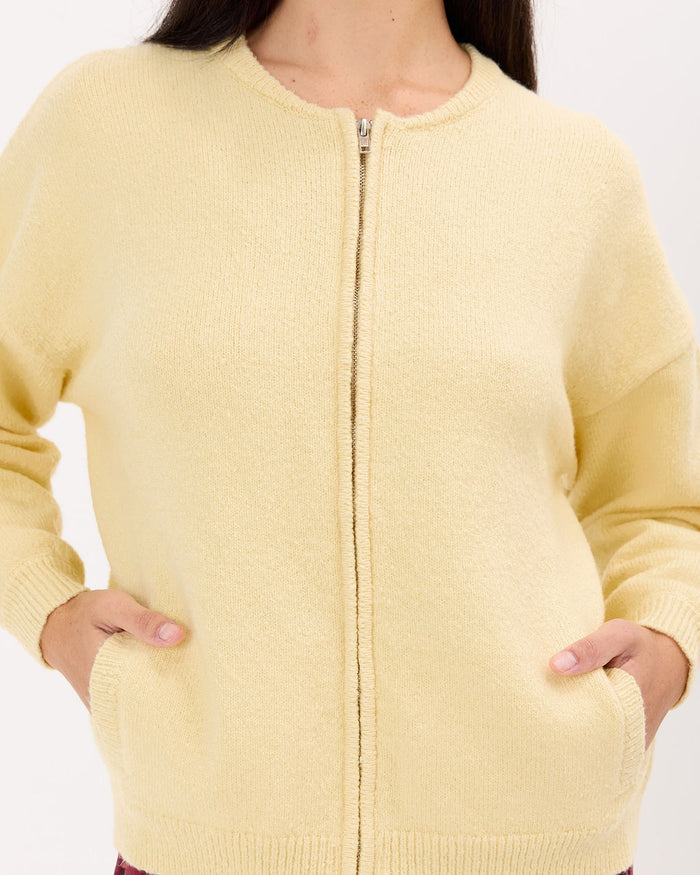 Sophie Knit Bomber in Lemon | Functional Pockets | The Lullaby Club
