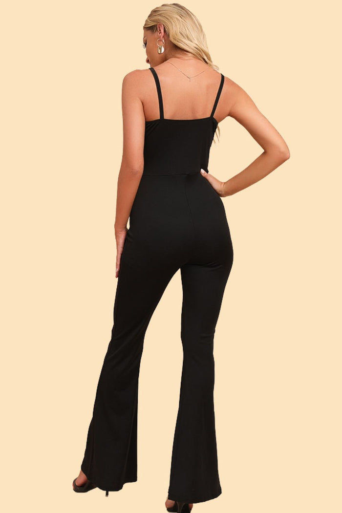 Spliced Mesh Spaghetti Strap Scoop Neck Jumpsuit