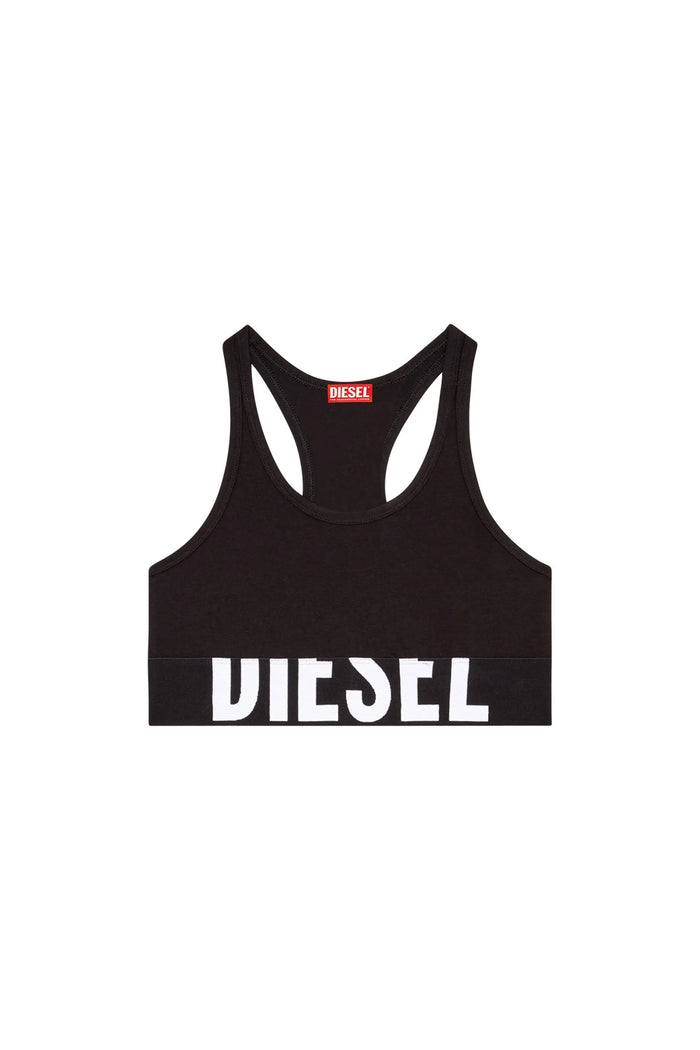 Sports bra with cut-off logo