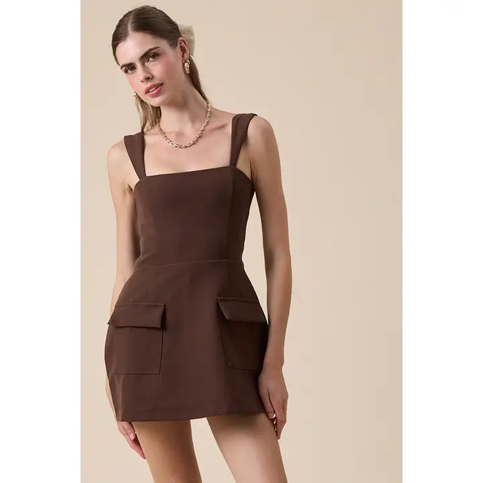 Square Neck Mini Dress - Greige Goods