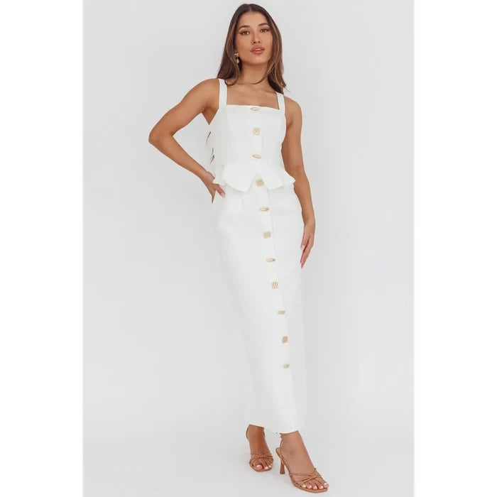 Square Neck Peplum Midi Dress - Greige Goods