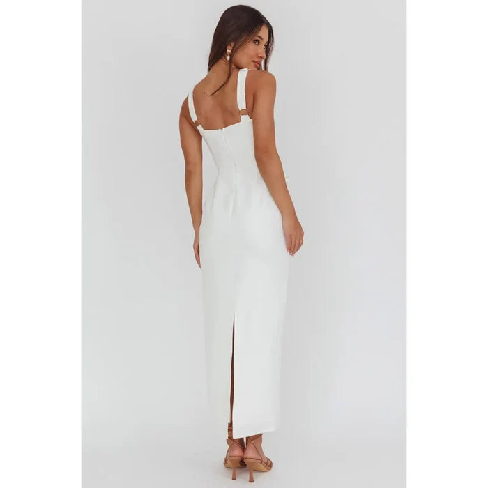 Square Neck Peplum Midi Dress - Greige Goods