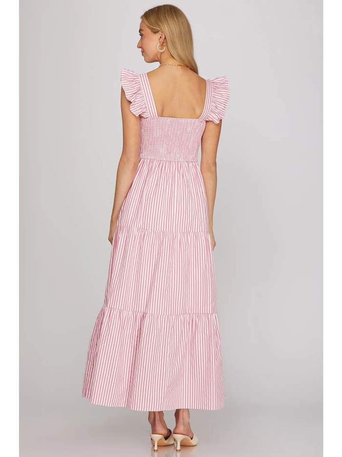 Square Neck Stripe Tiered Maxi Dress - Greige Goods