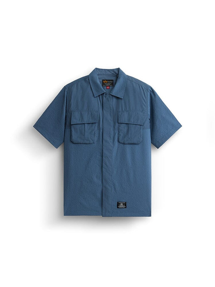 SS SEERSUCKER SHIRT TOP Alpha Industries AIRBORNE BLUE XS