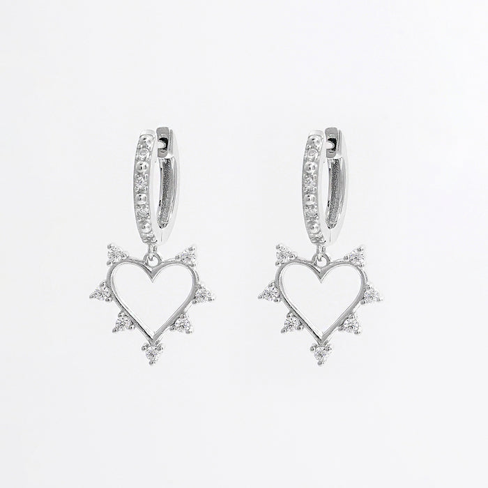 Sterling Silver Heart Dangle Earrings with Zircon Inlay