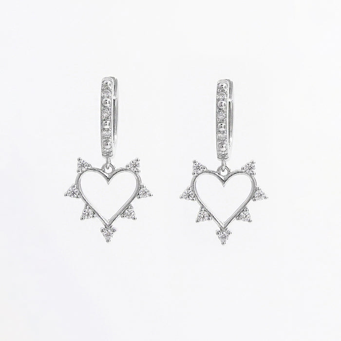 Sterling Silver Heart Dangle Earrings with Zircon Inlay