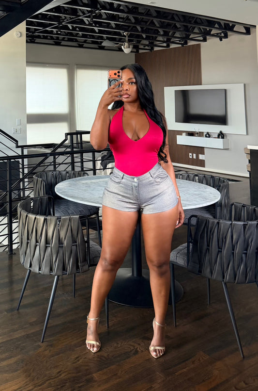Stretch denim micro shorts