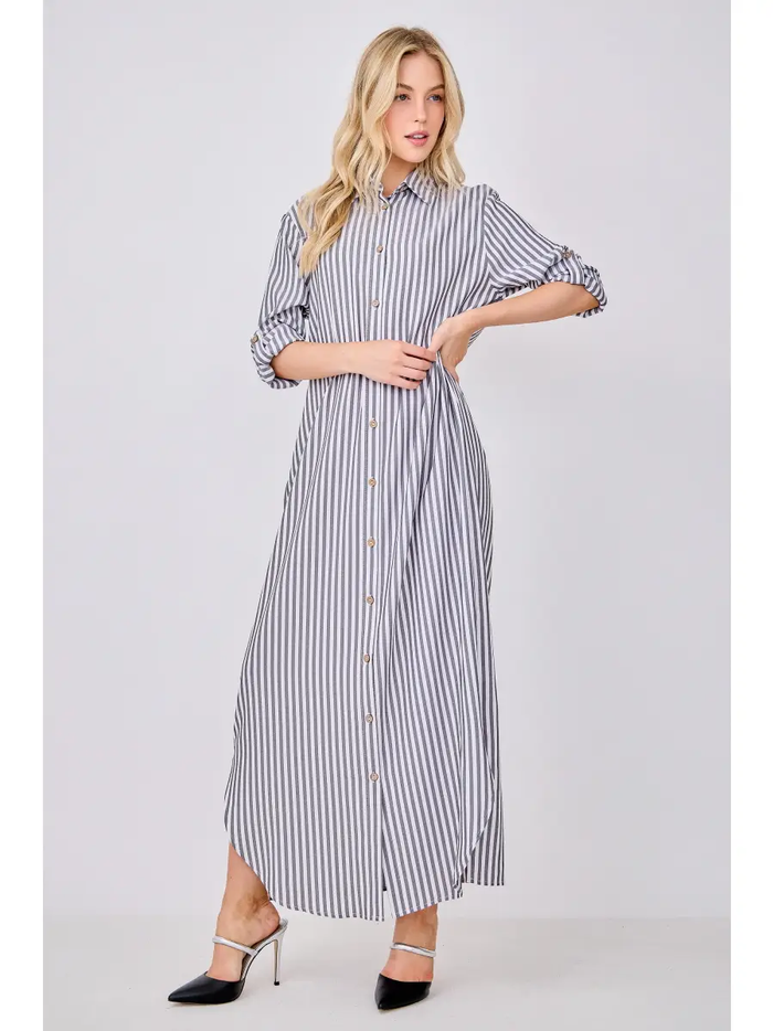 Striped Button Down Shirt Maxi Dress - Greige Goods