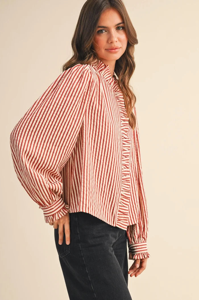 Striped Ruffle Button Down
