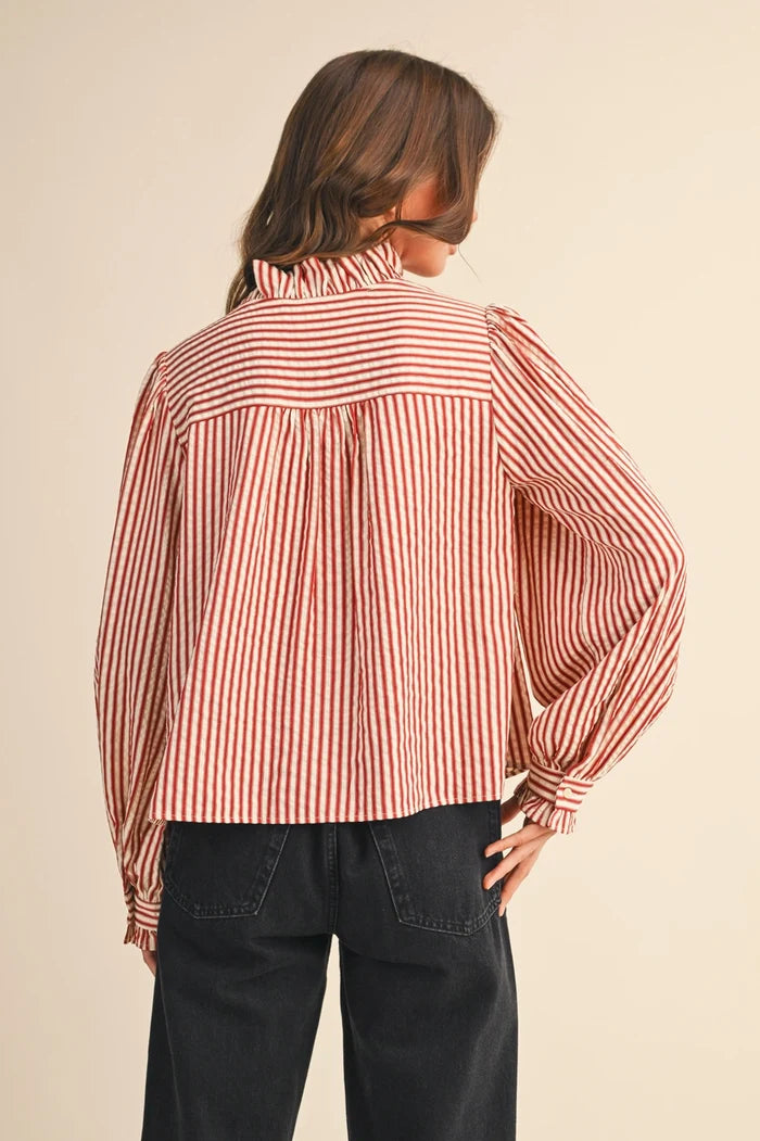 Striped Ruffle Button Down