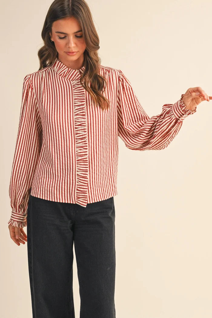 Striped Ruffle Button Down
