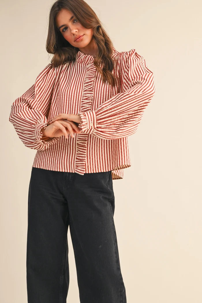 Striped Ruffle Button Down