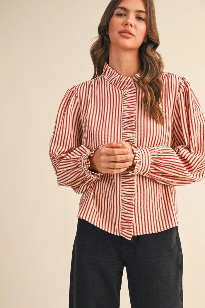 Striped Ruffle Button Down