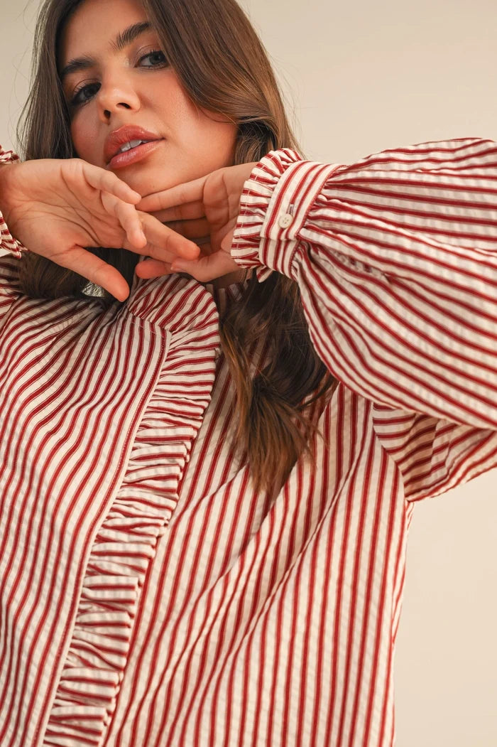 Striped Ruffle Button Down
