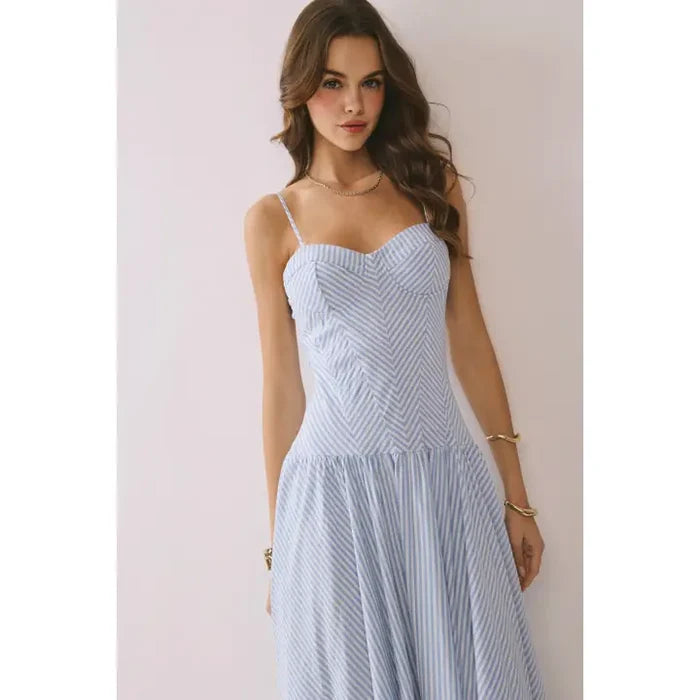Striped Sweetheart Corset Maxi Dress - Greige Goods