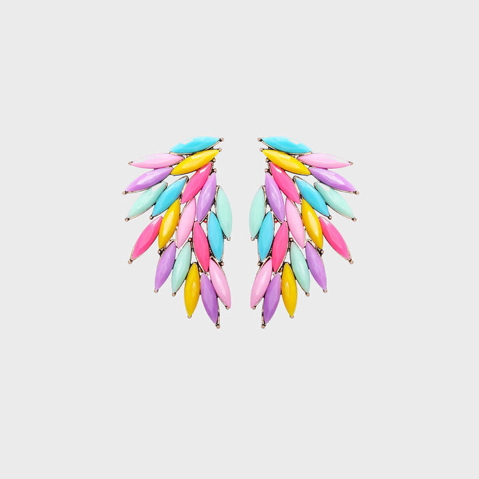 Stylish Alloy Acrylic Wing Earrings with Vibrant Color Gradient