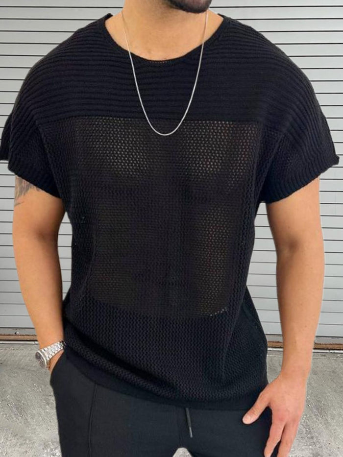 Stylish Men's Eyelet Round Neck Short Sleeve T-Shirt
