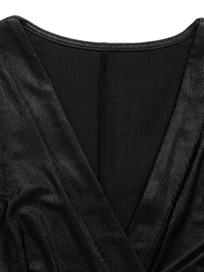 Surplice Long Sleeve Midi Dress