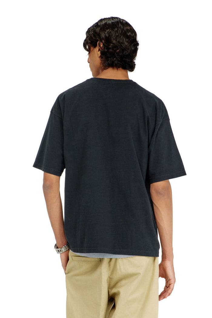 T-shirt with distressed flocked logo