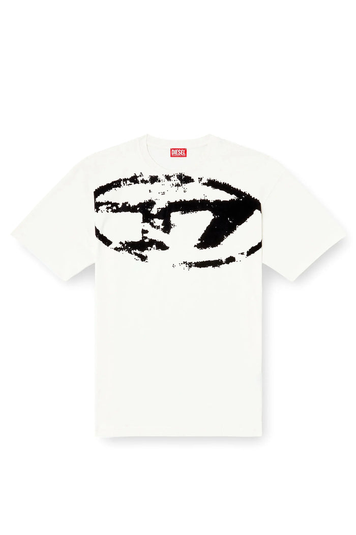 T-shirt with distressed flocked logo