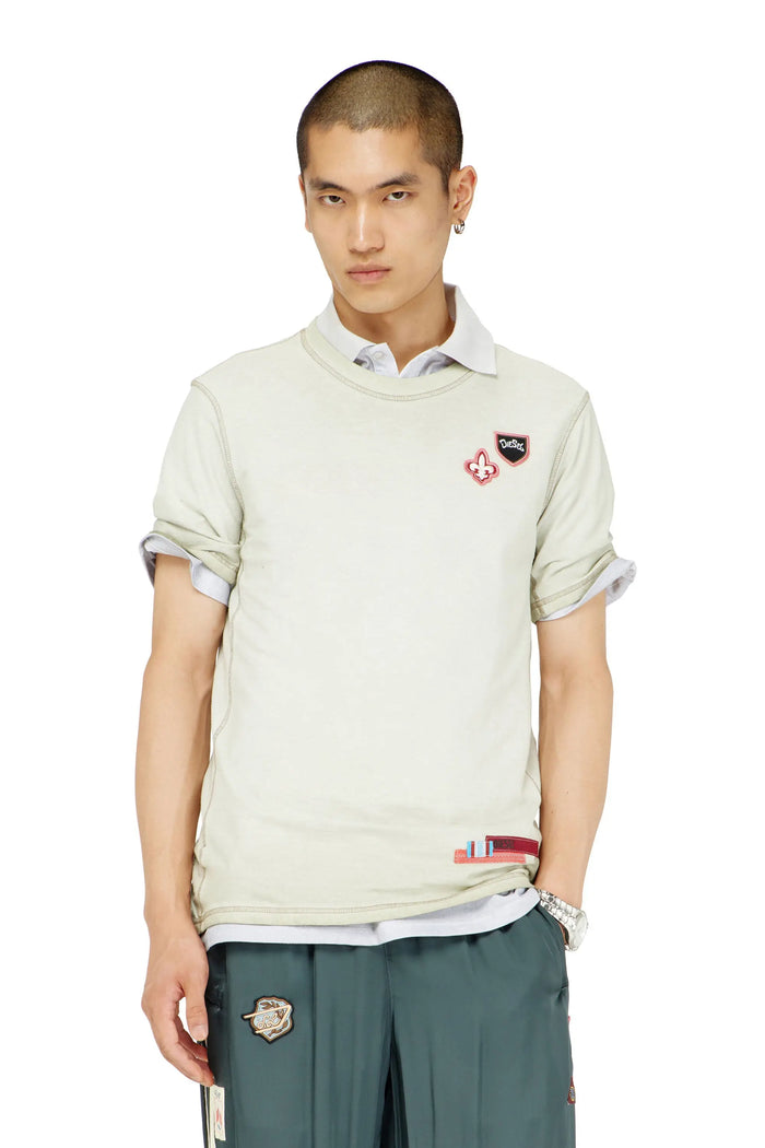 T-shirt with patches and microwaffle sides