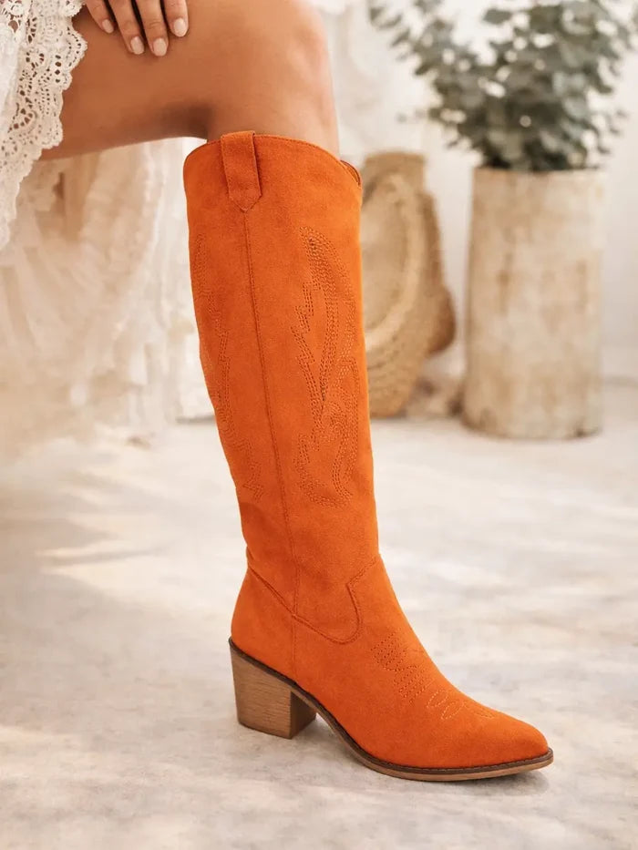 Tall Western Orange Boots - Greige Goods