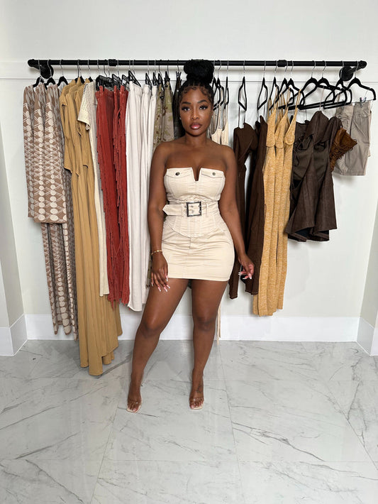 Tan mini skirt set