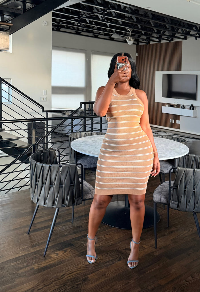 Tan Stripe midi dress
