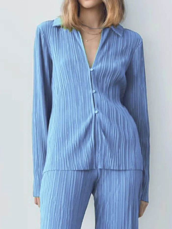 Texture Long Sleeve Top and Pants Lounge Set