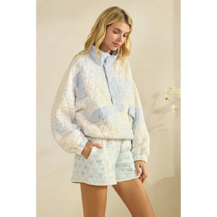 Textured Printed Quarter Zip Sweatshirt - Greige Goods