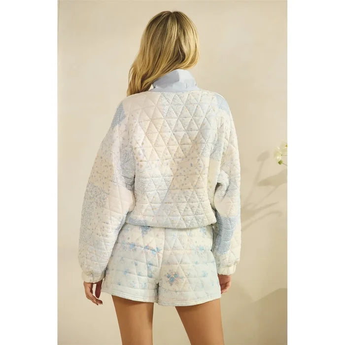 Textured Printed Quarter Zip Sweatshirt - Greige Goods