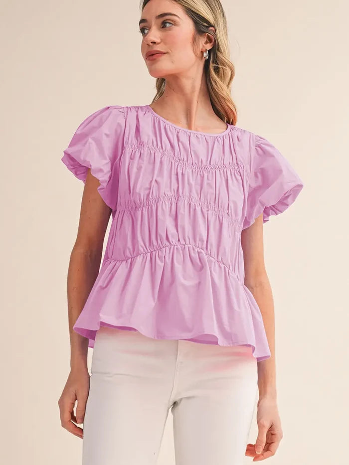 Tiered Bubble Sleeve Top - Greige Goods