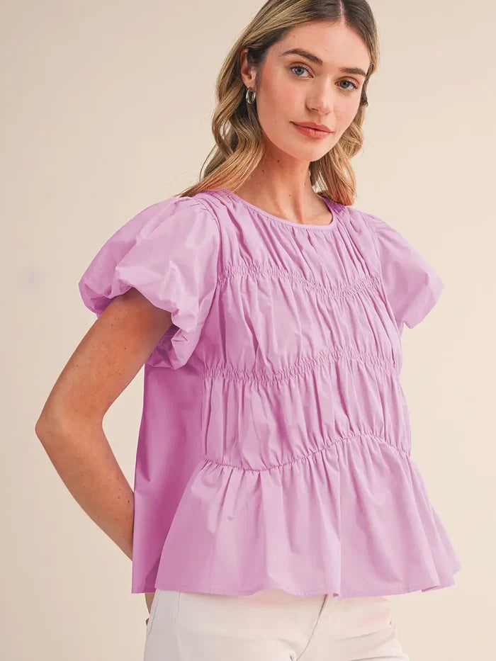 Tiered Bubble Sleeve Top - Greige Goods