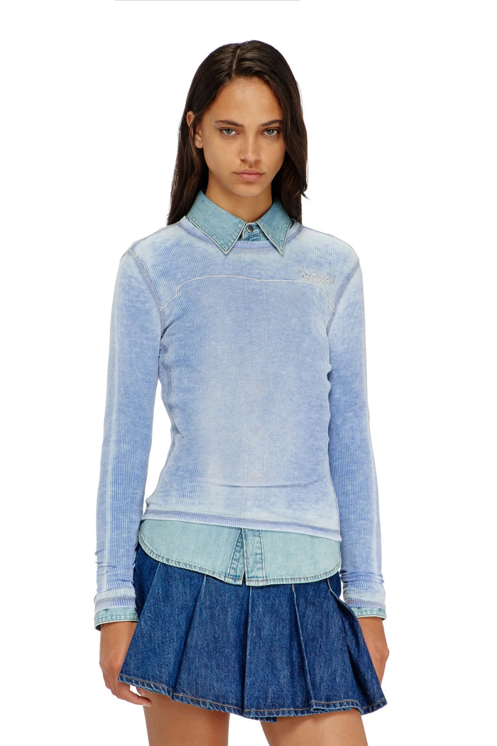 Top in light ribbed jersey with logo embroidery