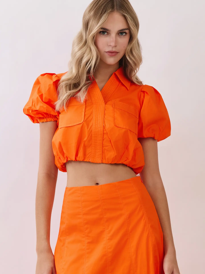 Topstitch Detail Cropped Blouse