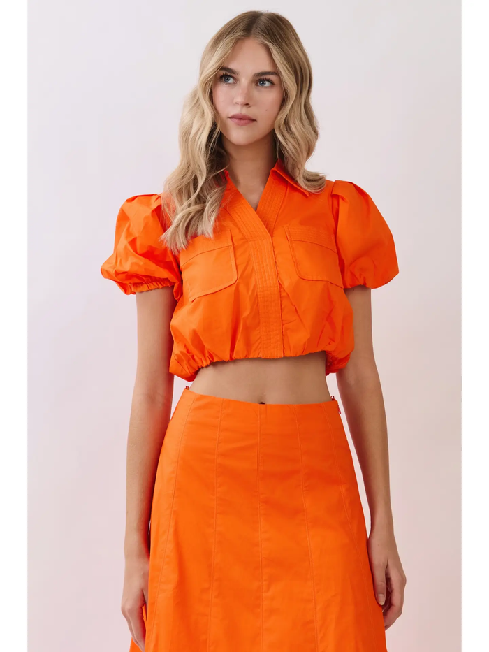 Topstitch Detail Cropped Blouse