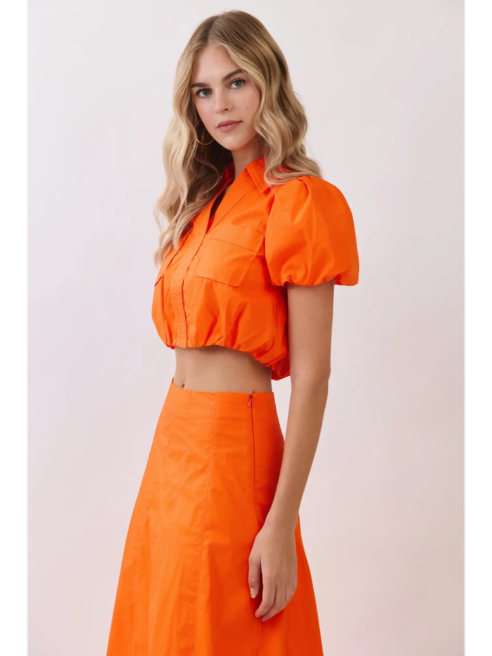Topstitch Detail Cropped Blouse
