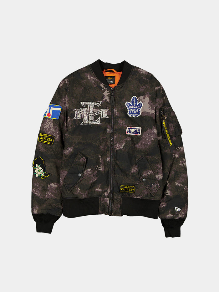 TORONTO MAPLE LEAFS X ALPHA X NEW ERA MA-1 BOMBER JACKET (BLACK CAMO) OUTERWEAR Alpha Industries BLACK S