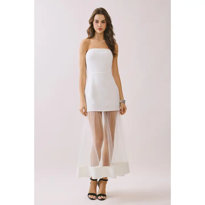 Tulle Skirt Panel Strapless Dress