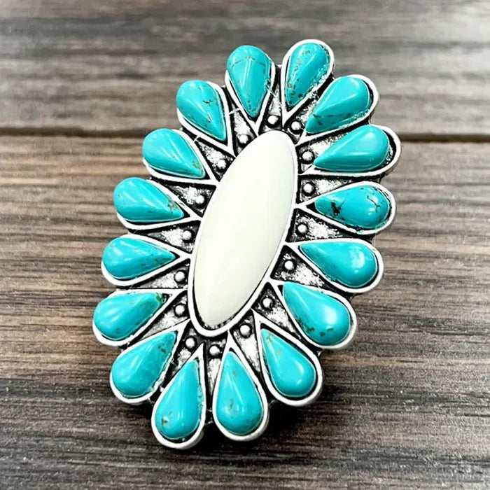 Turquoise/White Adjustable Ring - Greige Goods