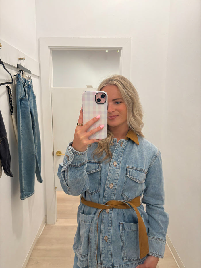 Two Toned Front Tie Denim Jacket