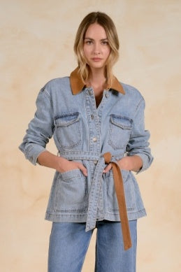 Two Toned Front Tie Denim Jacket