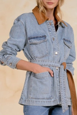 Two Toned Front Tie Denim Jacket