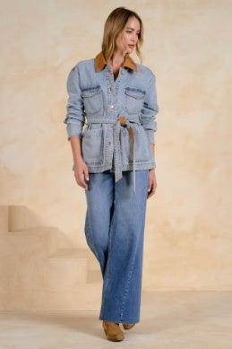 Two Toned Front Tie Denim Jacket