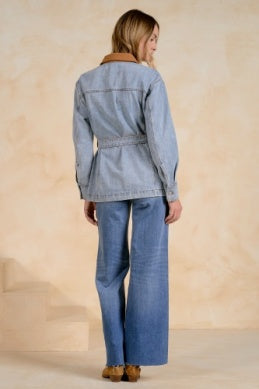 Two Toned Front Tie Denim Jacket