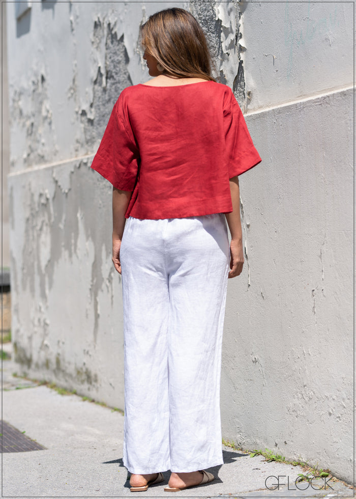 V-Neck Linen Top - 3004