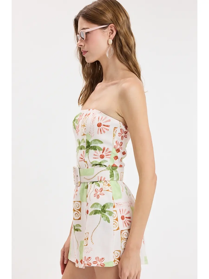 Vintage Palm Tree Belt Mini Dress - Greige Goods